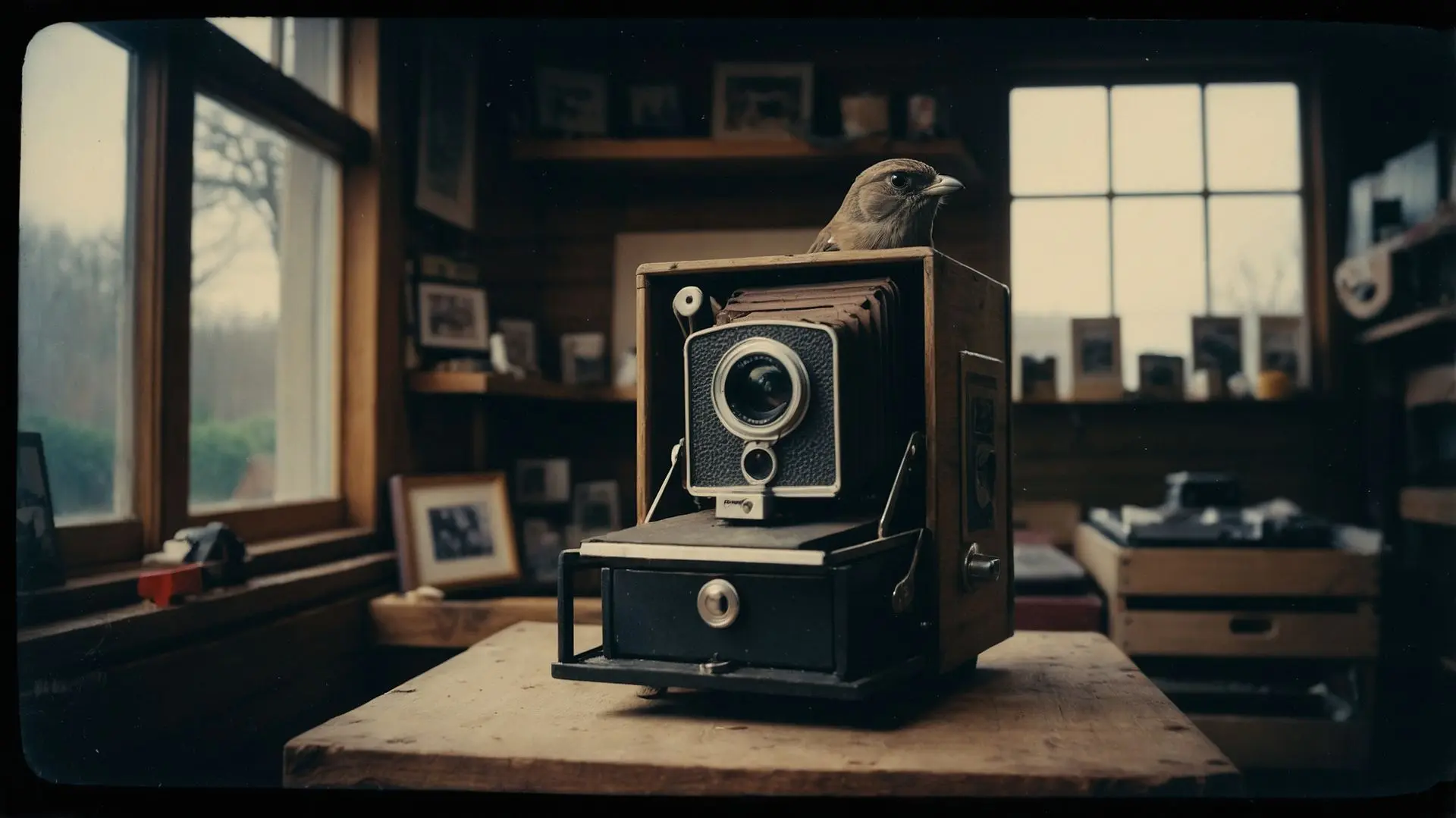 A bird behind camera, taking a photo